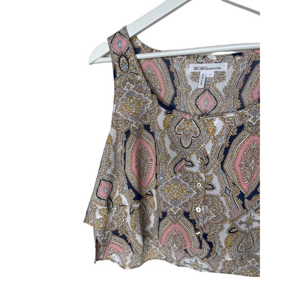 BCBGeneration Paisley Boho Crop Tank Top Size Large - Picture 2 of 12